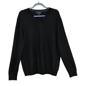 Banana Republic Mens Black 100% Merino Wool V Neck Long Sleeve‎ Sweater XL